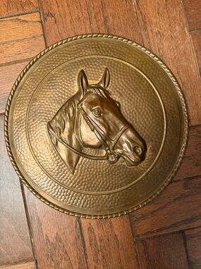 Mid Century Brass Horse Head Equestrian Racehorse Wall Decor Platter